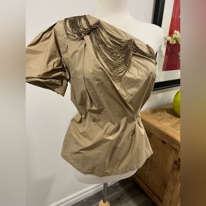 Vera Wang Khaki off the shoulder top with Chain